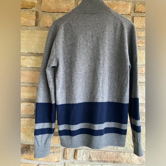 Belstaff Grey and Navy Striped Wool Quarter Zip Sweater Size S - Picture 2 of 8